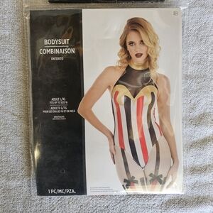 VINTAGE CIRCUS BODYSUIT L/XL~BLACK RED & WHITE STRIPES